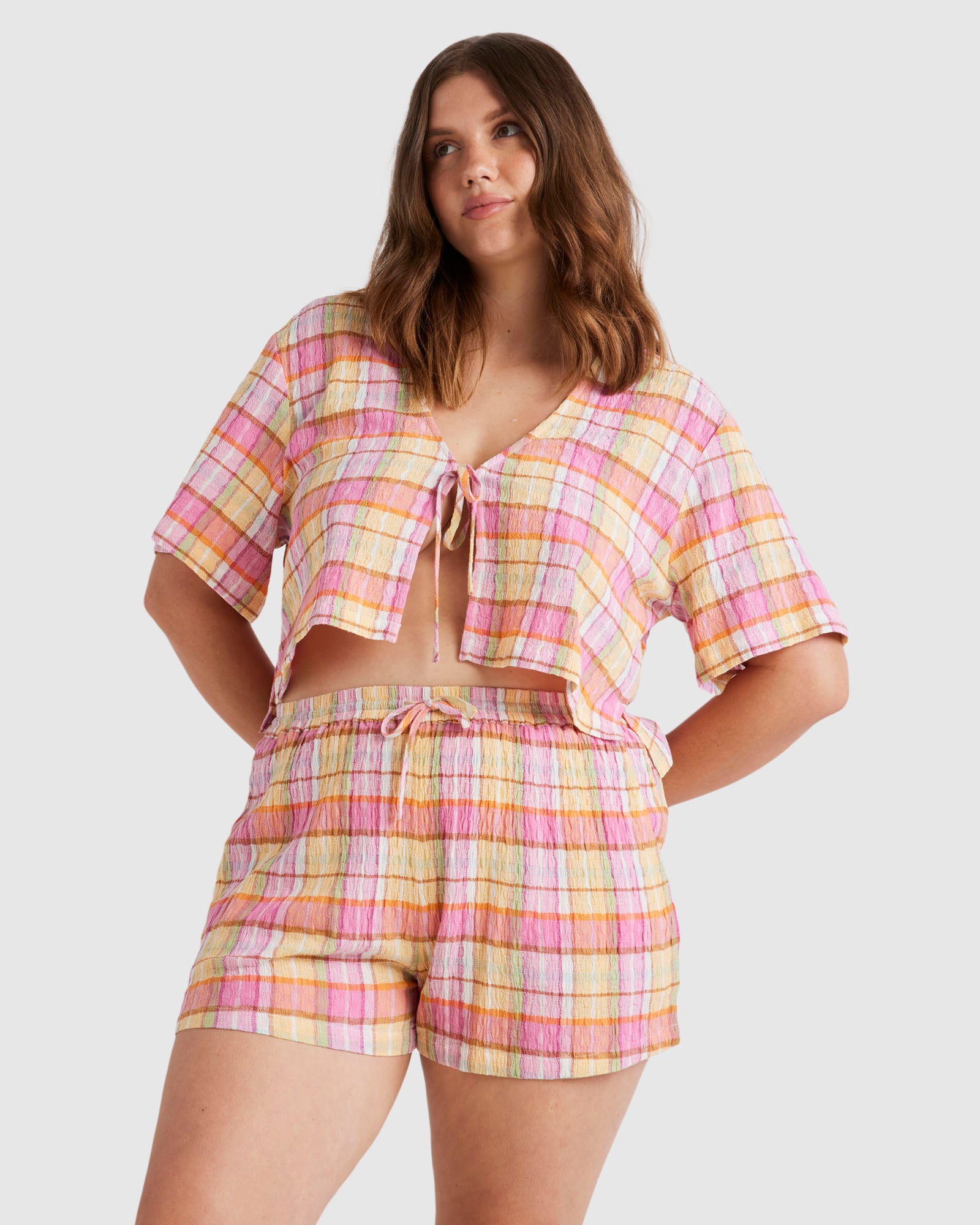 Womens Darlin Check Elastic Waist Shorts Australia