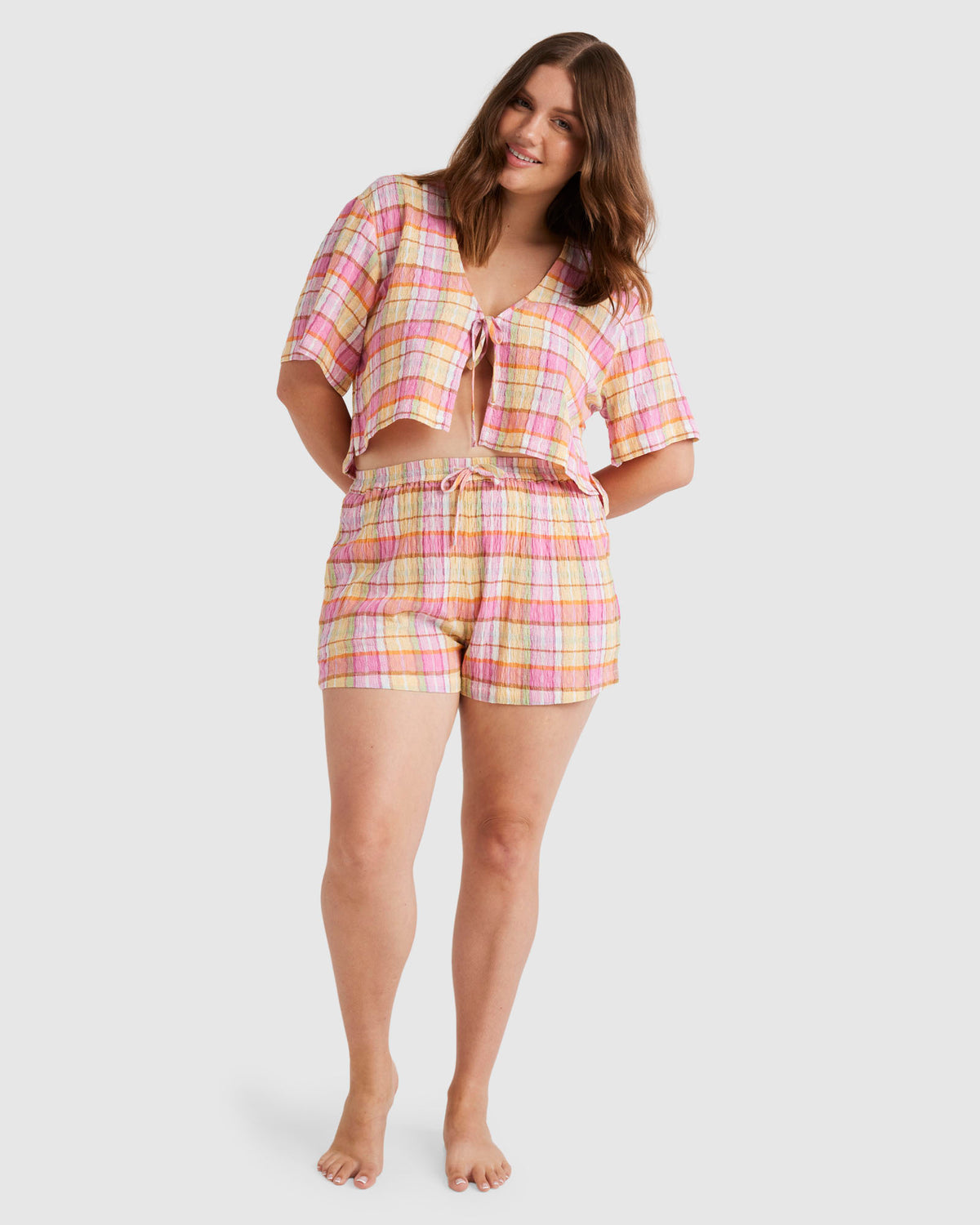 Womens Darlin Check Elastic Waist Shorts