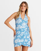 Womens Illusion Halter Wrap Mini Dress