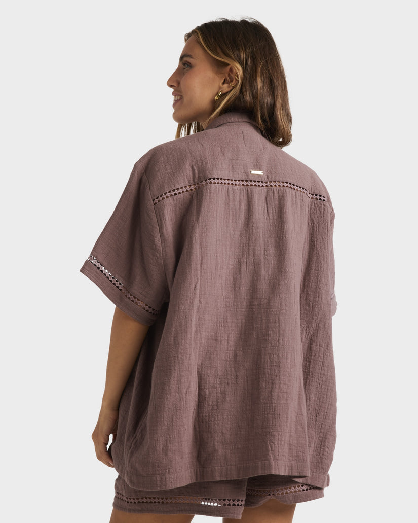 Womens Summers End Button Down Short Sleeve Shirt