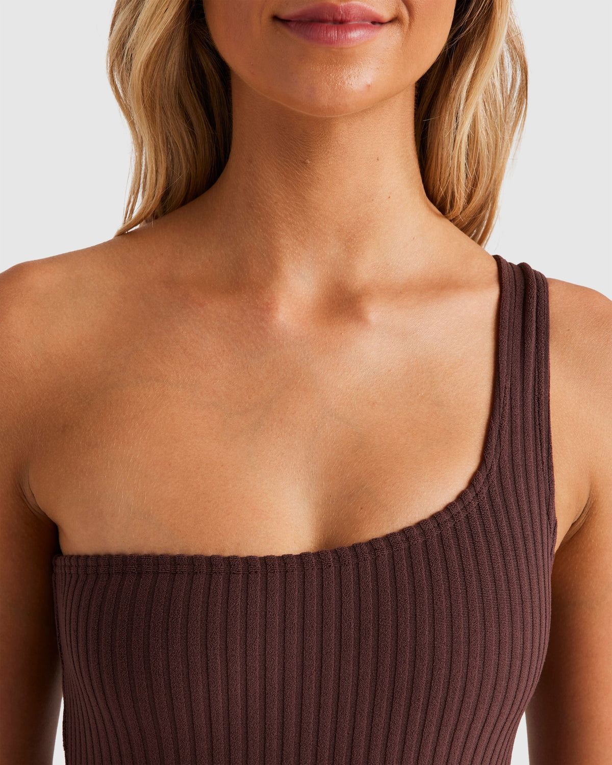 Womens Terry Rib One Shoulder One Piece Swimsuit
