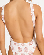 Womens Sandy Shells Square Tanker One Piece Swimsuit