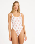Womens Sandy Shells Square Tanker One Piece Swimsuit