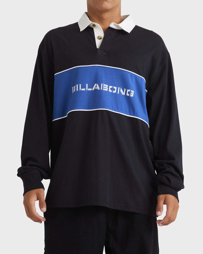 Mens Warped Rugby Long Sleeve Polo Shirt