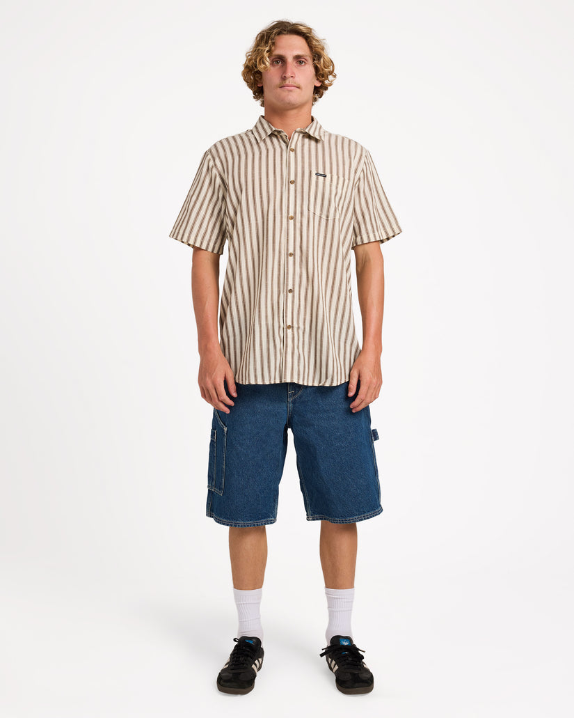 Mens Arvostripe Woven Short Sleeve Shirt