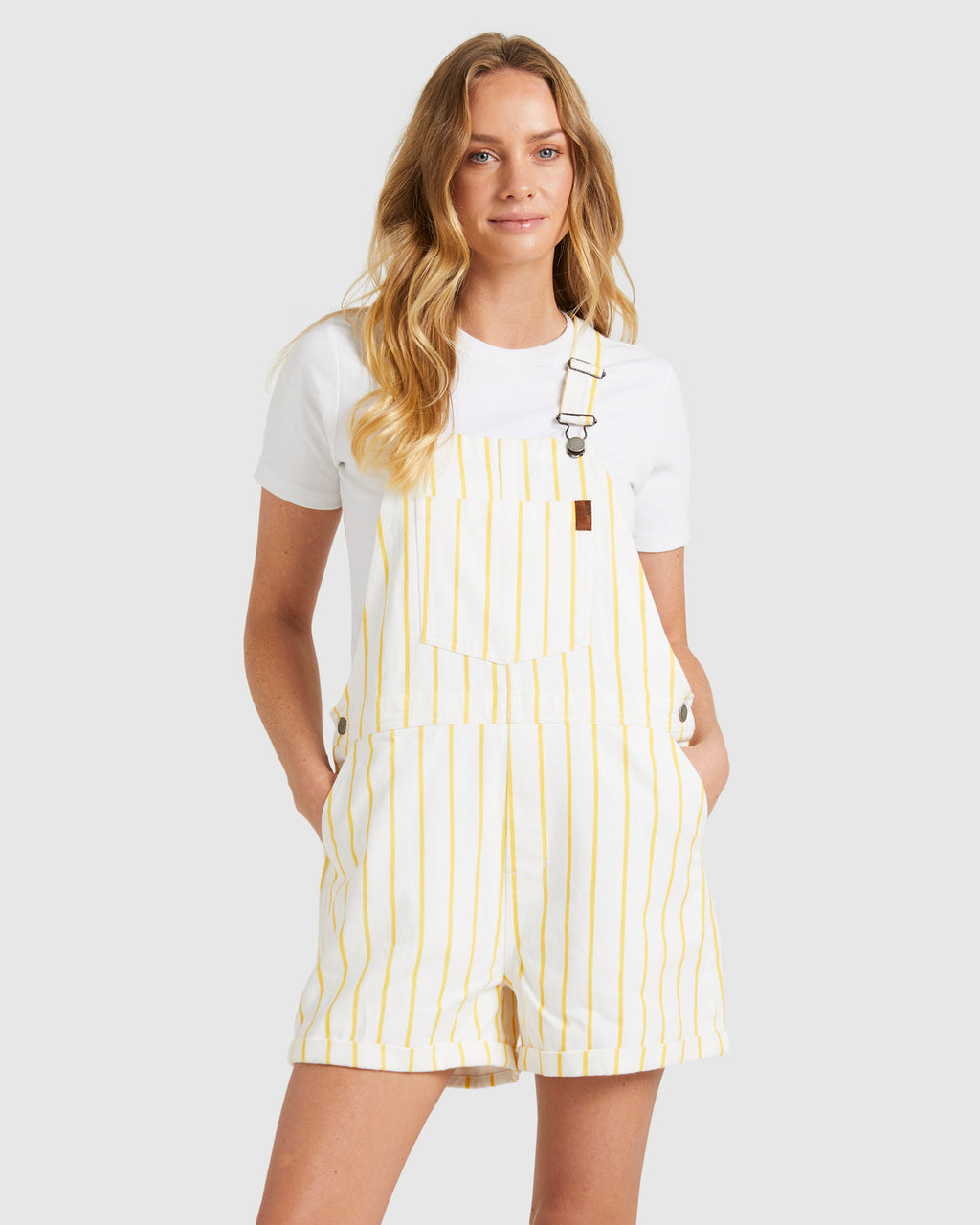 Womens Great Time Stripe Denim Overalls