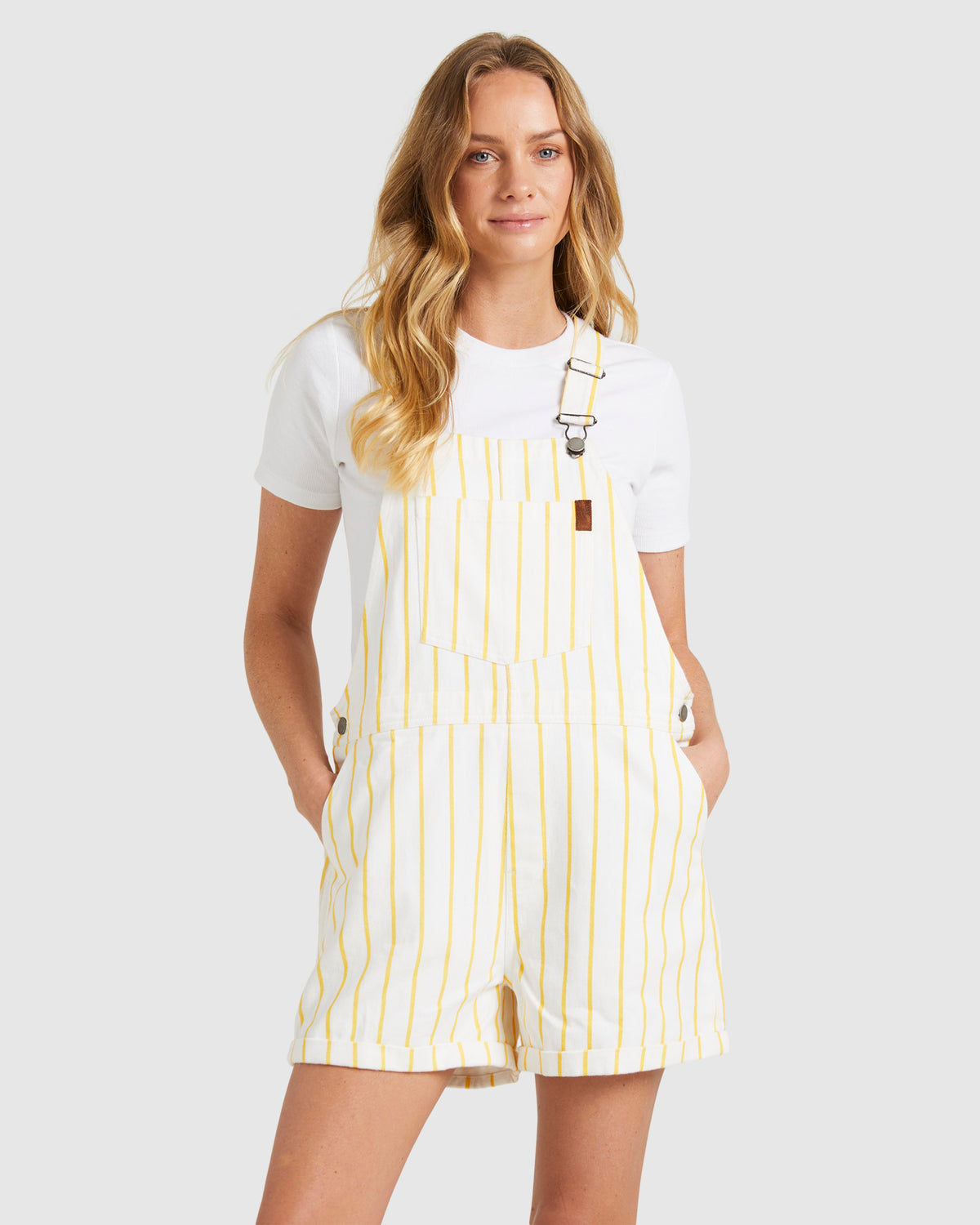 Womens Great Time Stripe Denim Overalls
