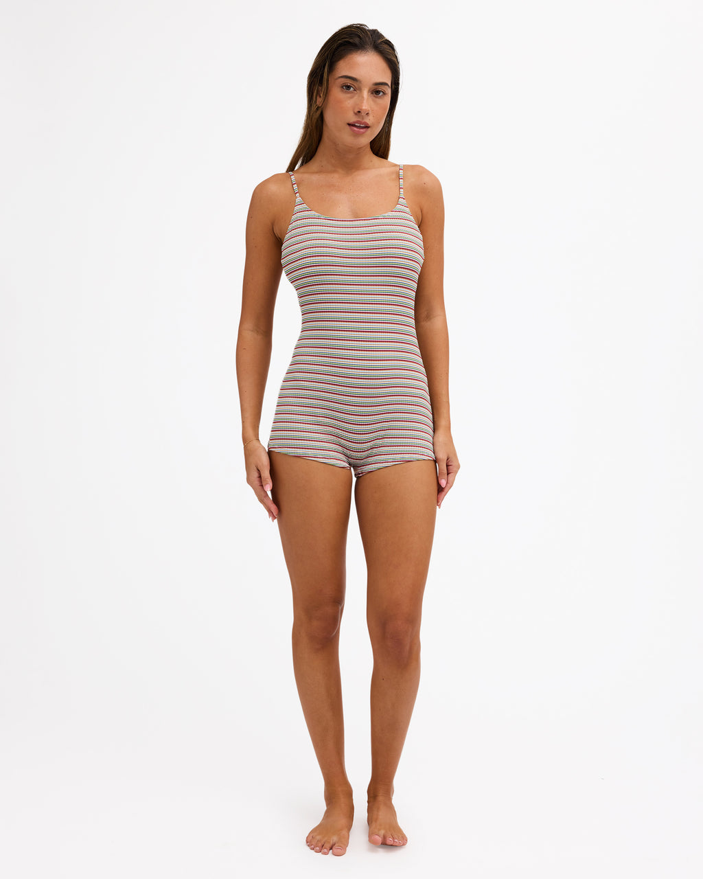 Womens Sunset Stripe Boyleg One Piece Swimsuit