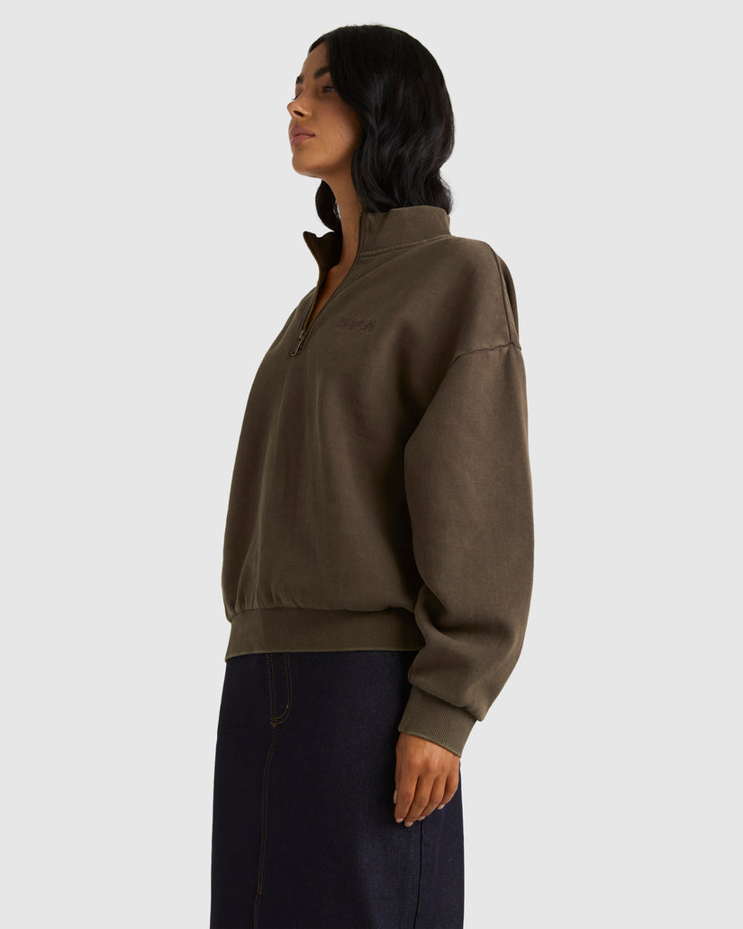 Womens RVCA County 1/4 Zip Crew Neck