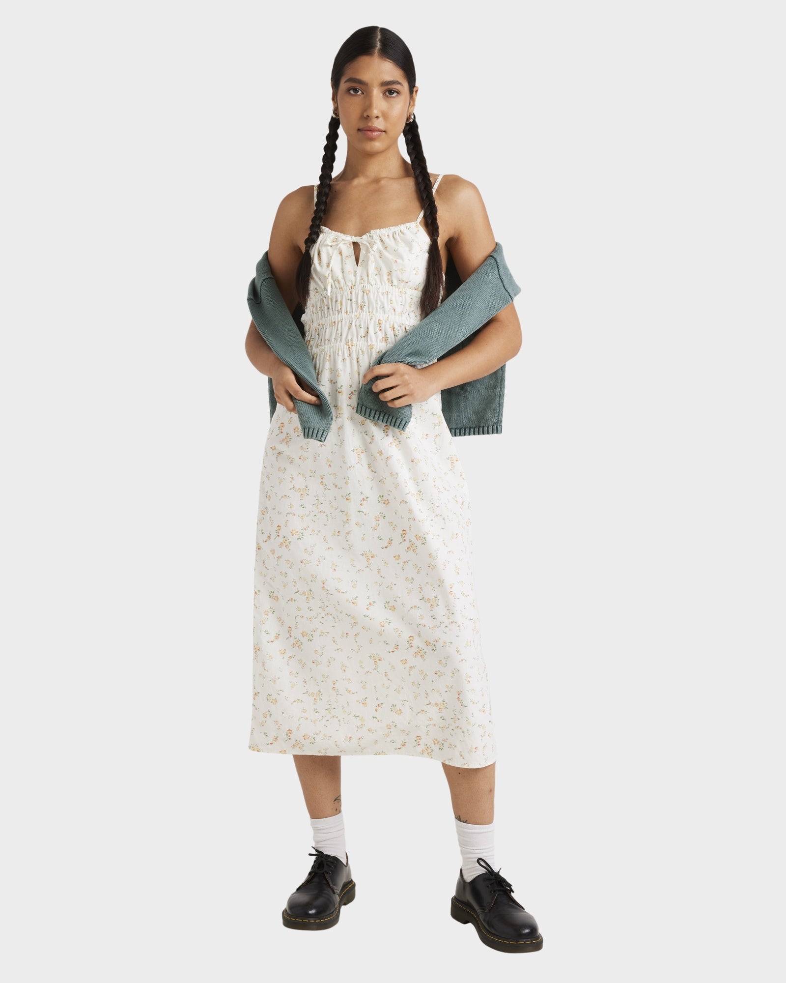 Womens Blurred Ditsy Gathered Midi Midi Dress