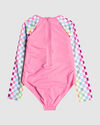 RAINBOW CHECK - LONG SLEEVE ONE-PIECE SWIMSUIT FOR GIRLS 2-7