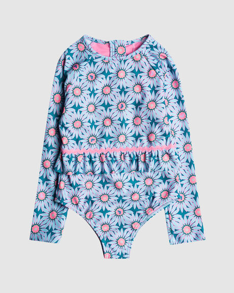GIRLS 2-7 BOLD FLORALS LONG SLEEVE ONE-PIECE SWIMSUIT