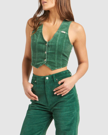 WESTBOUND CORD VEST BASIL CORD GRN